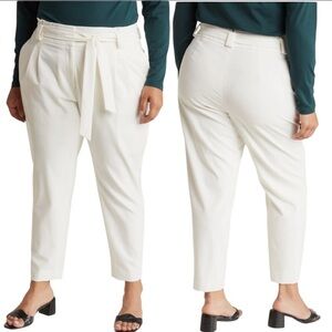 NWT Calvin Klein Tie Waist Ankle Crop Paperbag White Pants Sz 14